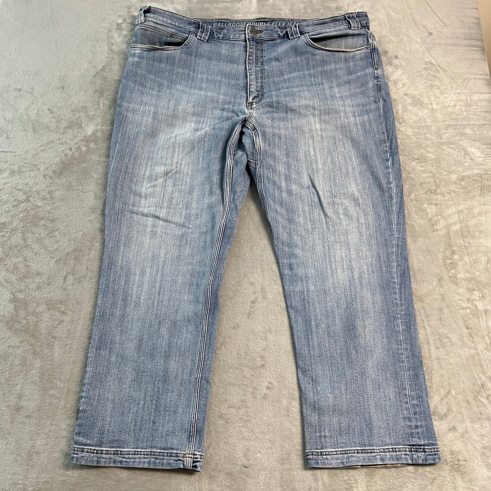 Duluth Trading Ballroom Double Flex Jeans Mens 44x30 Light Wash Relaxed Fit EUC